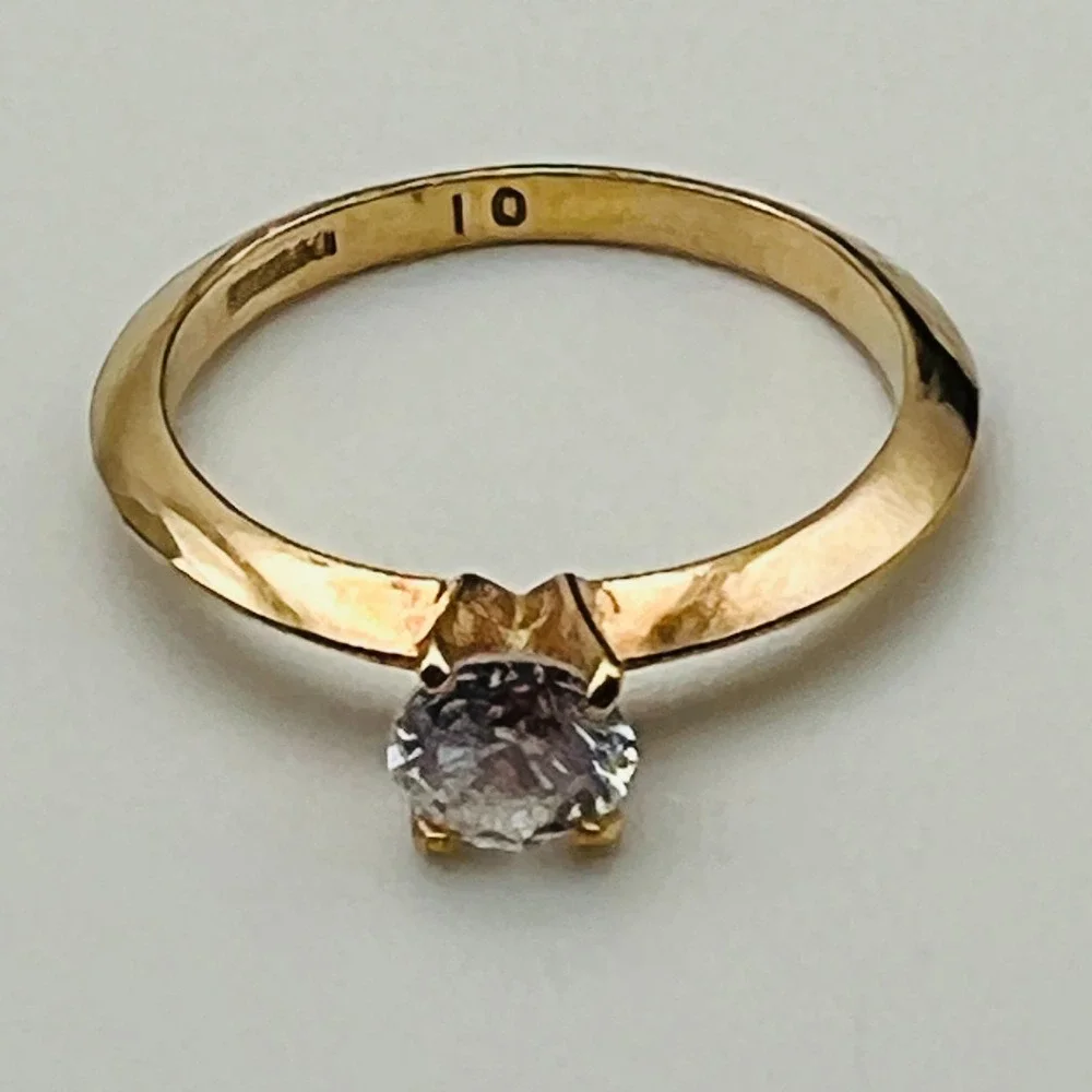 Vintage Solitaire Engagement Ring Gold Tone Clear Stone Size 10 Made in Korea